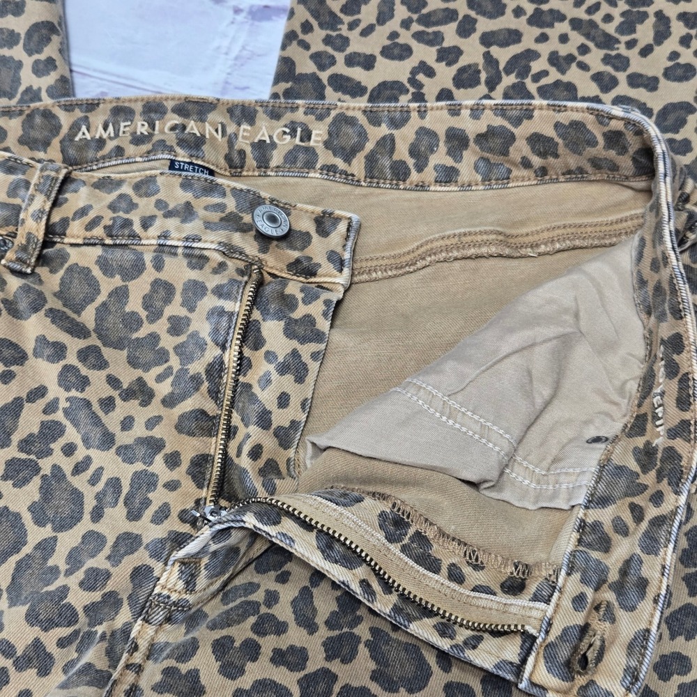 American Eagle Jeans Tan Leopard Wide Leg Animal Print Women Size 12 Regular - Picture 7 of 16